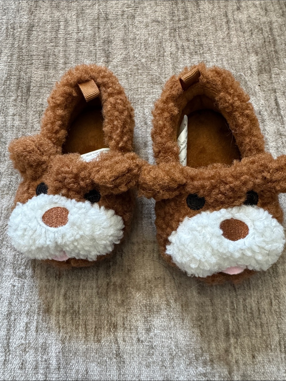 wonder nation Brown and White Plush dog baby Slippers